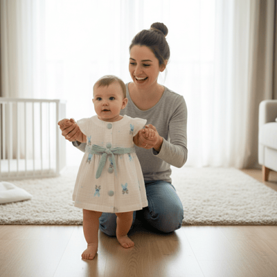 Kız Bebek Çocuk Tavşan Desenli Düğmeli Kısa Kollu Elbise